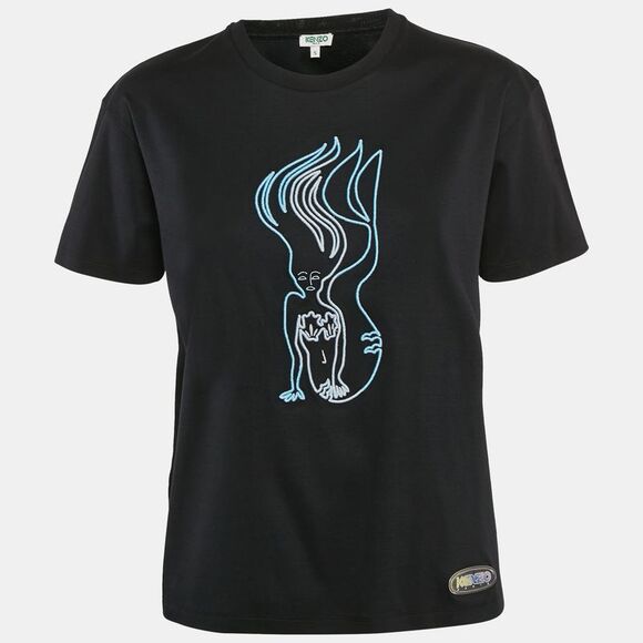 Kenzo Black Mermaid Embroidery Cotton Crew Neck T-Shirt S